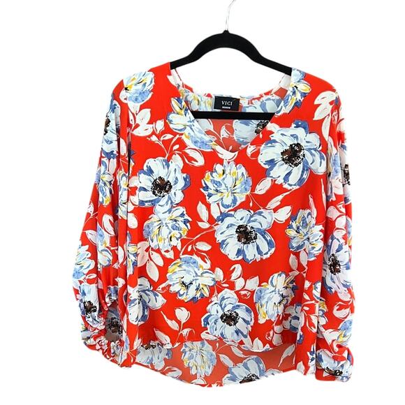 Vici Bright Red Floral Blouse - Picture 2 of 5